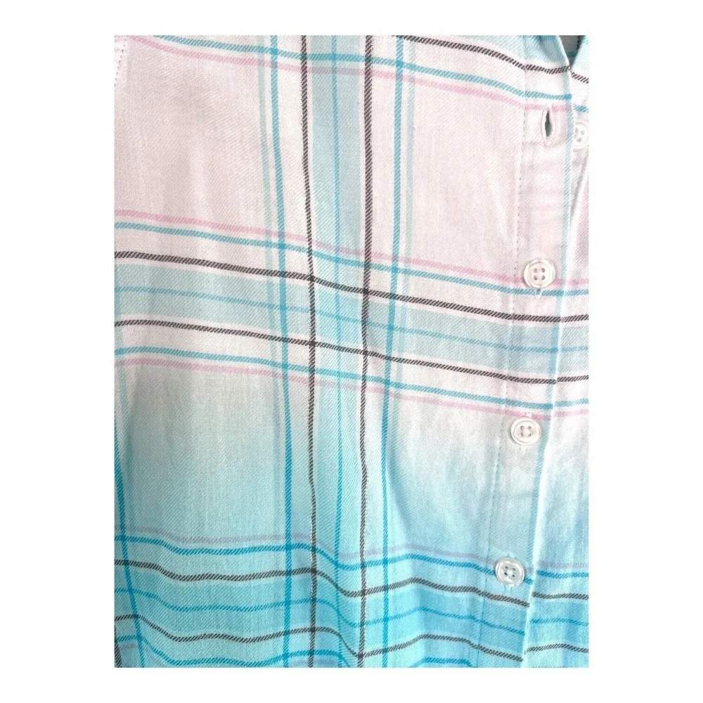 Justice Soft Plaid Girls Shirt Sz 14 Blue White Metallic Button Soft‎ Comfy